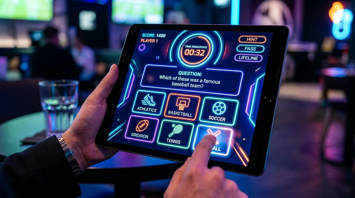 Digital sports trivia interface on a tablet