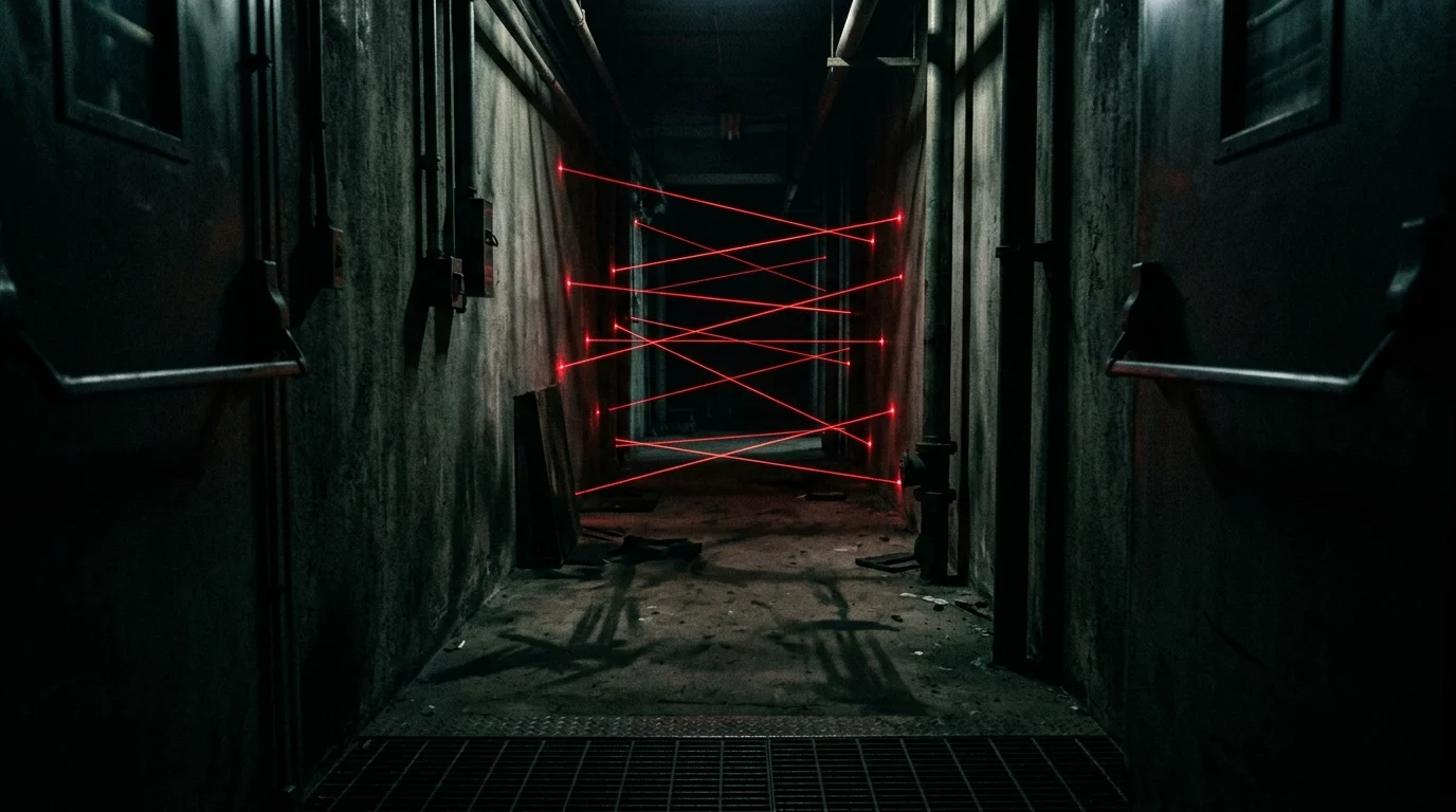 Abstract representation of stealth and survival horror gameplay mechanics.