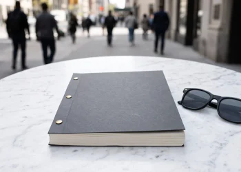 A film script for and sunglasses on a table.