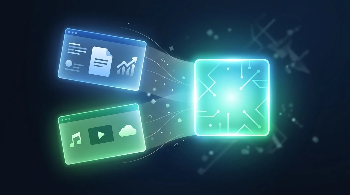 Graphic representation of two digital services merging into one.