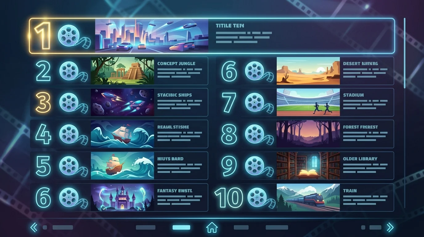 A conceptual graphic of a digital movie chart showing a top 10 ranking.