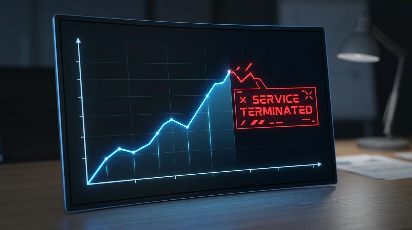 A digital graphic representing viewership growth interrupted by cancellation.