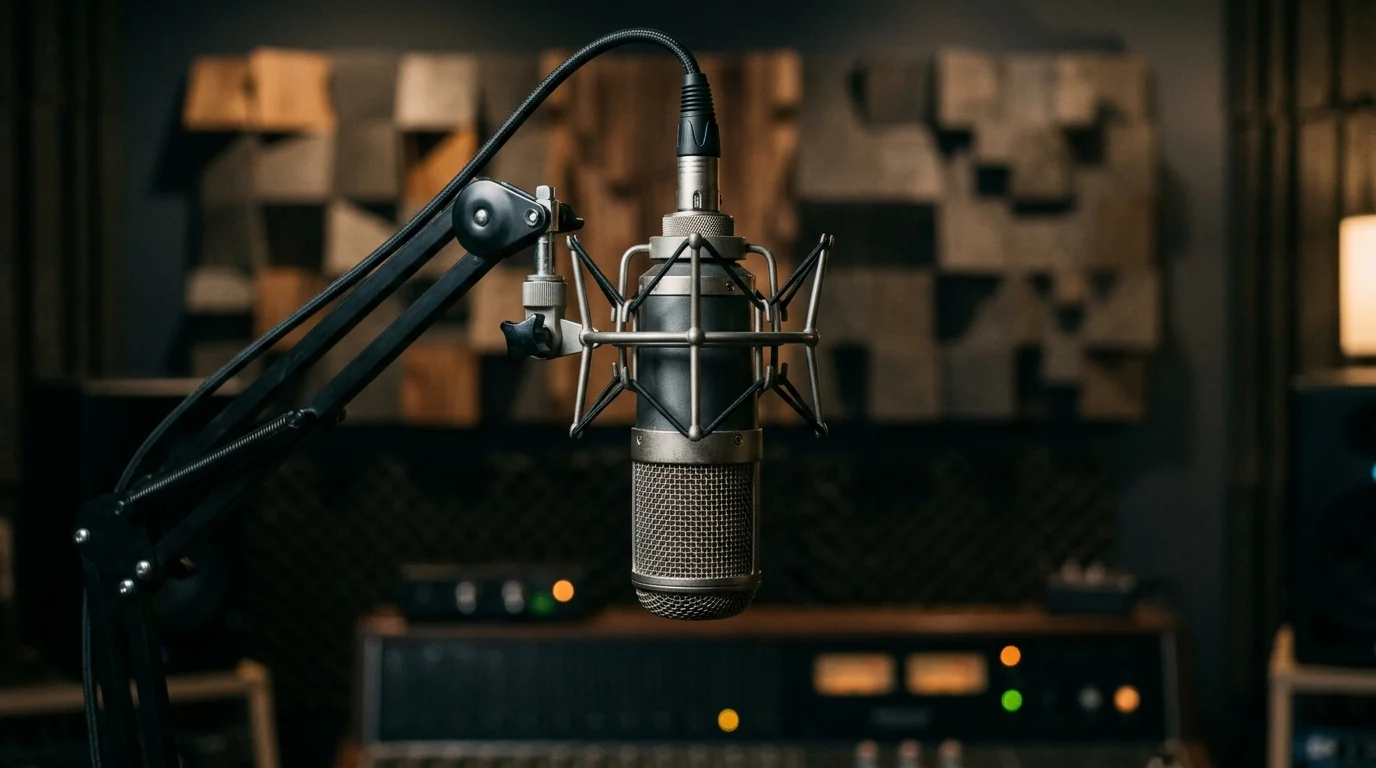 A professional recording studio microphone setup.
