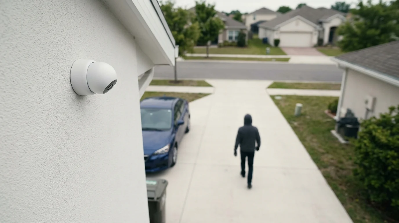 A conceptual photo of a security camera symbolizing safety and surveillance.