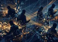 Conceptual abstract digital artwork representing surveillance and investigation.