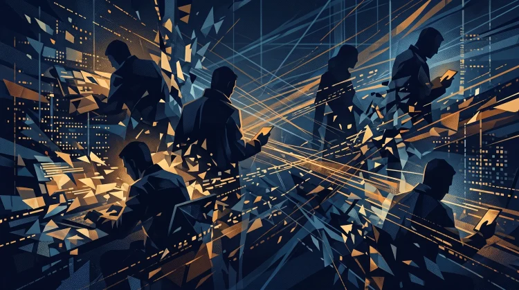 Conceptual abstract digital artwork representing surveillance and investigation.