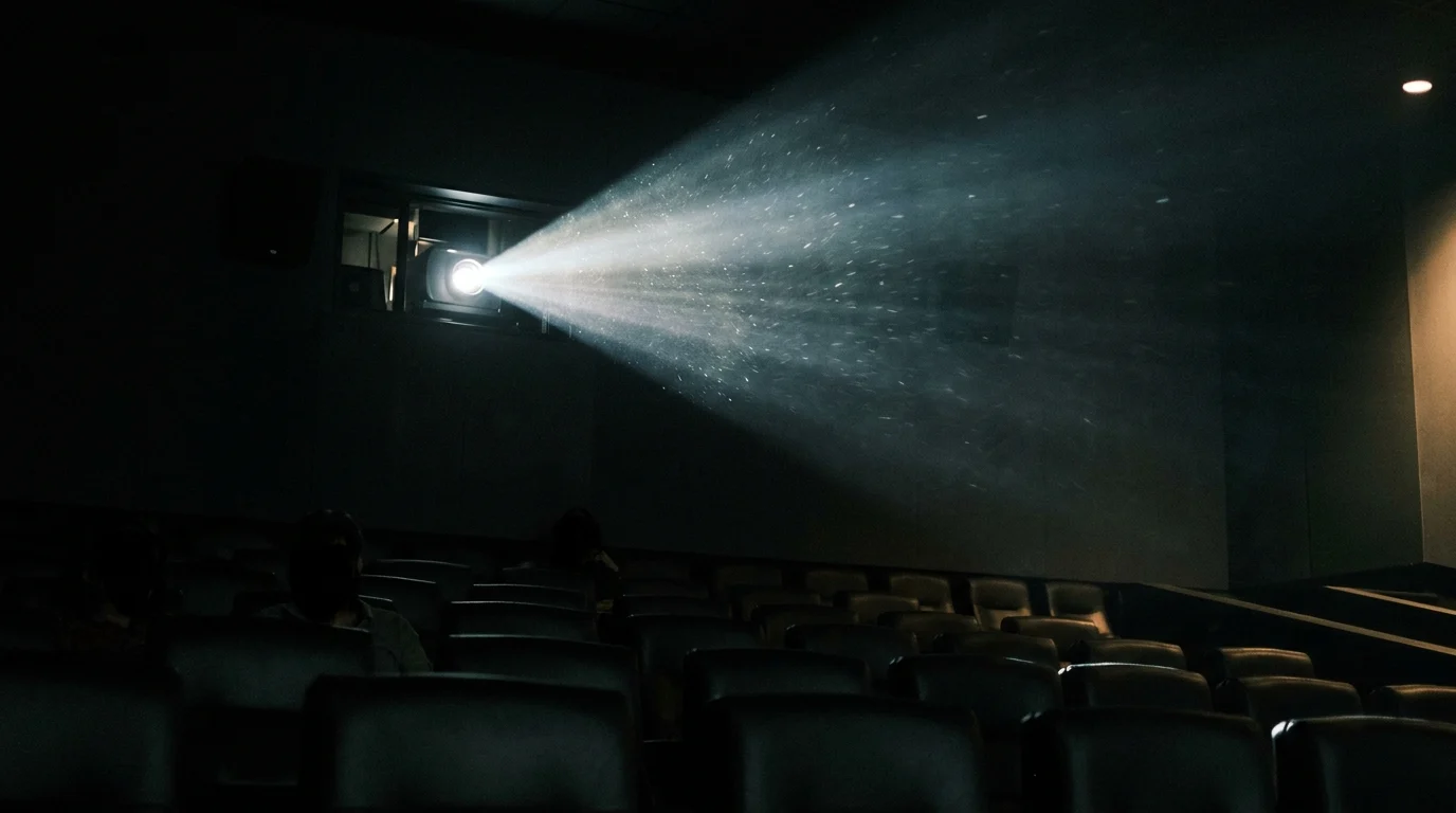 A movie projector beam in a dark theater.