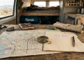 A conceptual desk layout featuring tracking equipment and a map of Los Angeles representing the show's new setting.