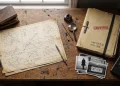A conceptual image of academic papers and government files representing two different eras.