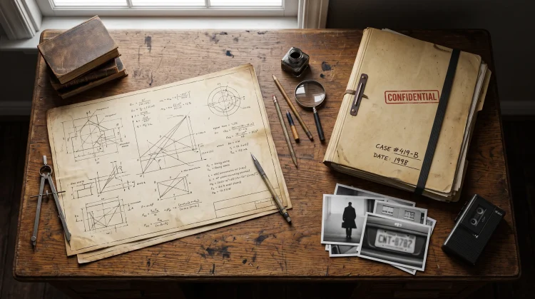 A conceptual image of academic papers and government files representing two different eras.