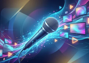 Conceptual illustration representing the fusion of podcasts and video streaming.