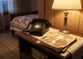A vintage bedside table with 1950s era items and old magazines suggesting a storyteller's setting.