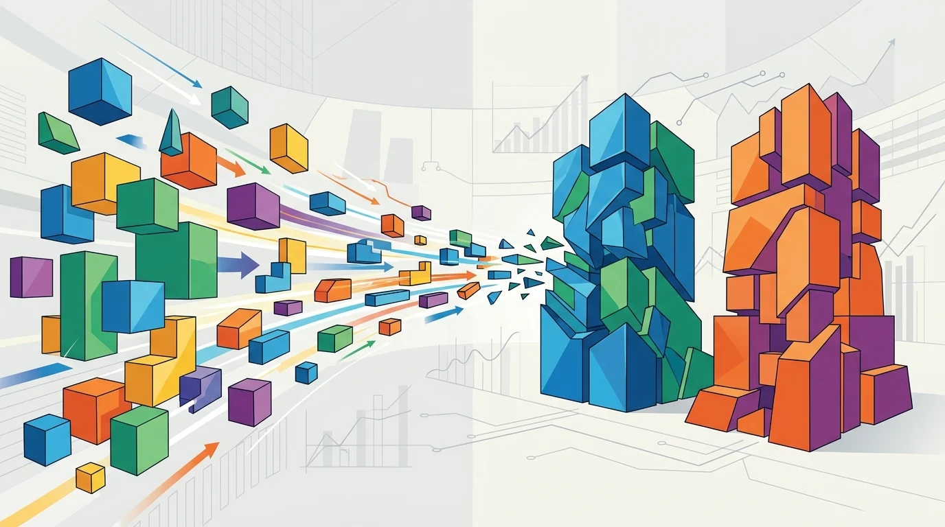 Abstract geometric representation of corporate restructuring.