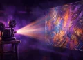Conceptual cinematic lighting on a stylized movie screen.