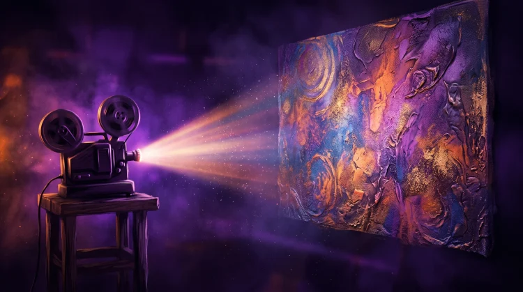 Conceptual cinematic lighting on a stylized movie screen.