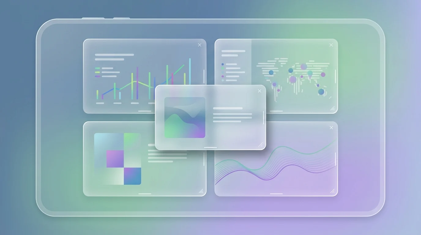 Conceptual digital interface showing advanced multi-window multitasking on a foldable screen.
