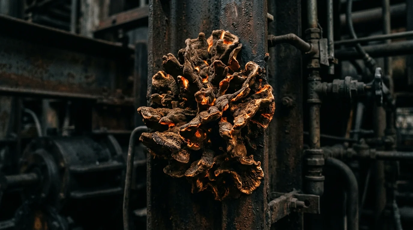 Detailed fungal growth texture with orange highlights.