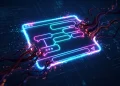 Conceptual digital illustration of a compromised software interface with hidden code elements.