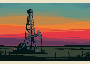 Conceptual illustration of an oil derrick representing the film