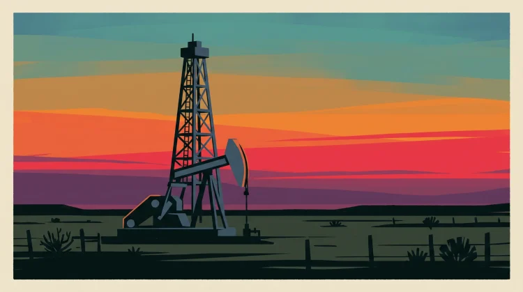 Conceptual illustration of an oil derrick representing the film