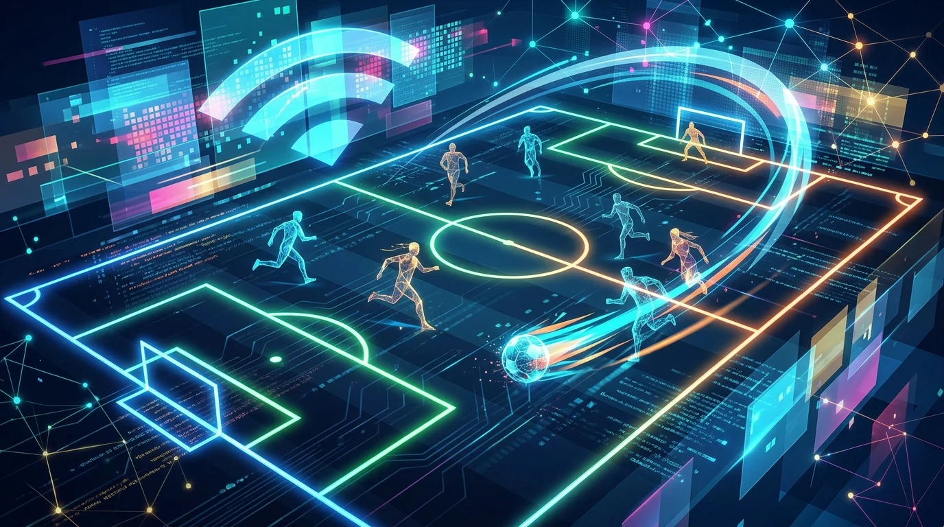 Conceptual neon soccer field representing digital sports streaming.