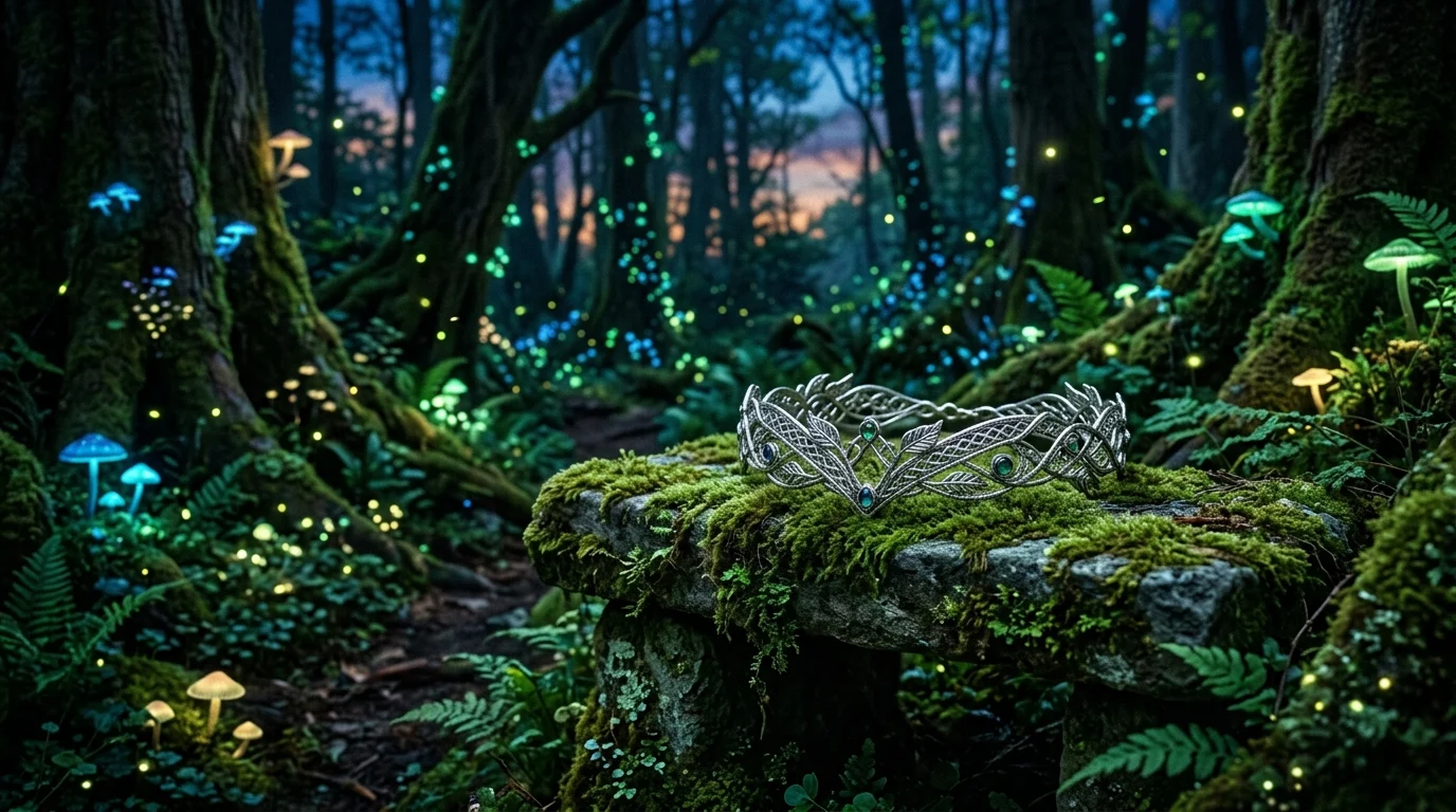 An Elven circlet in a forest clearing.