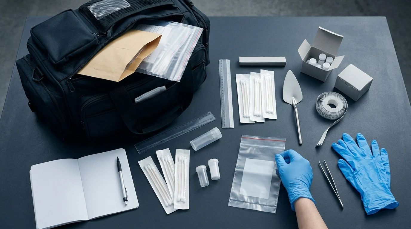 A conceptual image of forensic evidence collection tools.