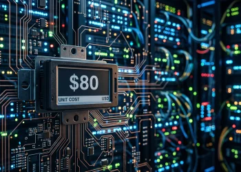 Conceptual image of an 80 dollar price tag on a digital background.