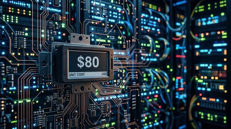 Conceptual image of an 80 dollar price tag on a digital background.