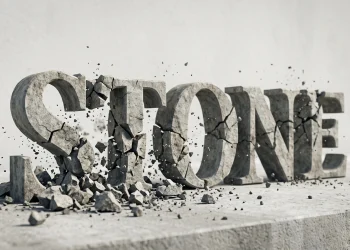 A conceptual image showing letters disintegrating and breaking apart to represent the theme.