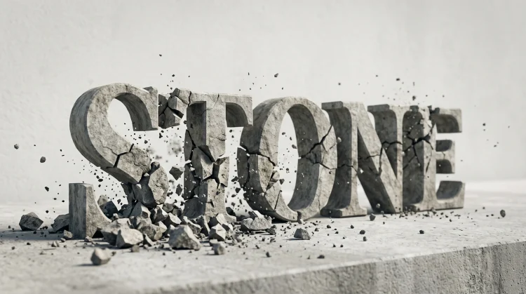A conceptual image showing letters disintegrating and breaking apart to represent the theme.