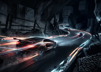 Conceptual abstract art representing various video game genres including racing and supernatural action.