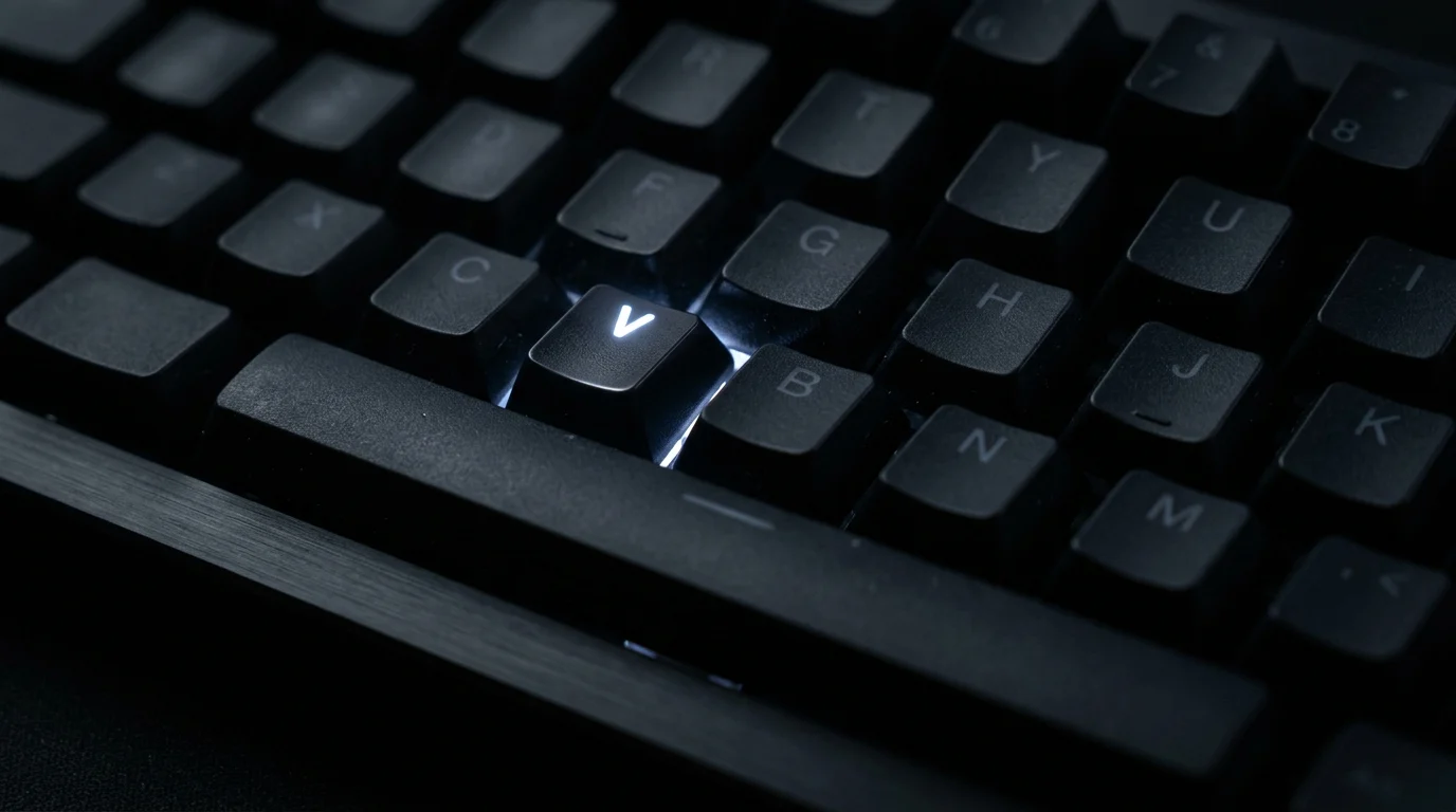 A conceptual digital keyboard with the letter V highlighted.