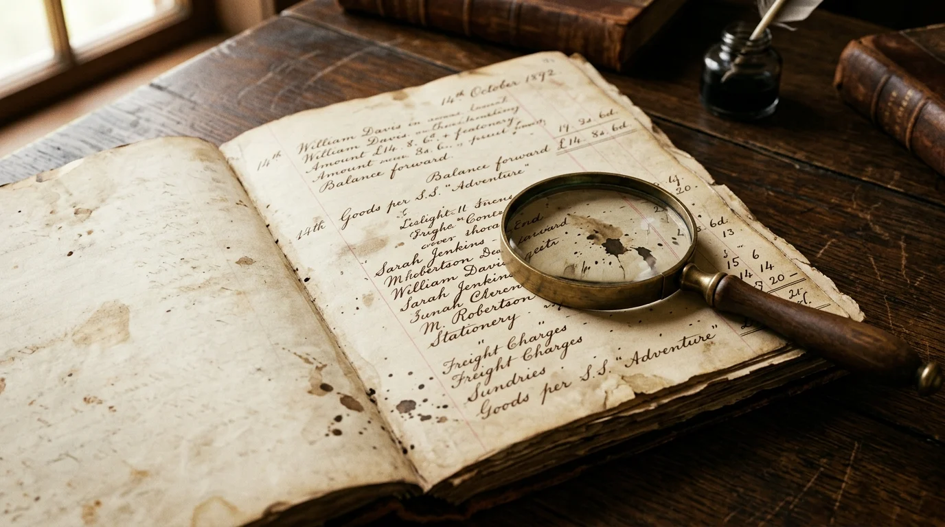 A vintage manuscript with a magnifying glass representing Dr. Watson's accounts.
