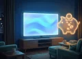 A conceptual illustration representing streaming budget savings with a glowing television and a digital piggy bank.