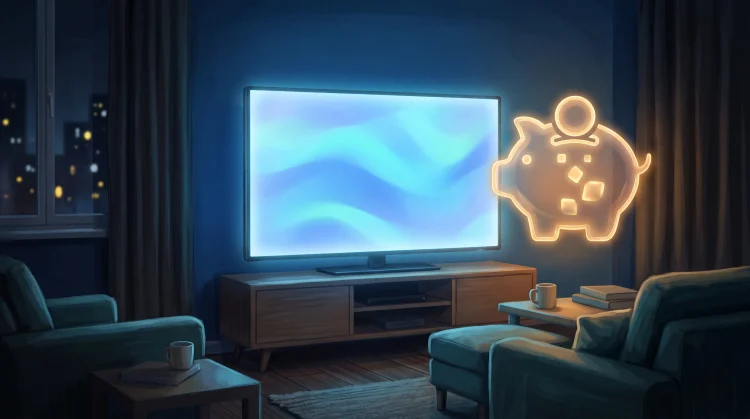 A conceptual illustration representing streaming budget savings with a glowing television and a digital piggy bank.