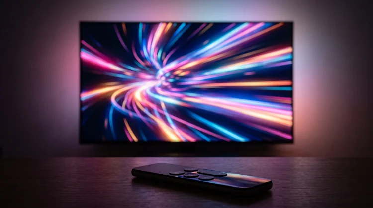 Conceptual image of a digital streaming interface with a television remote.