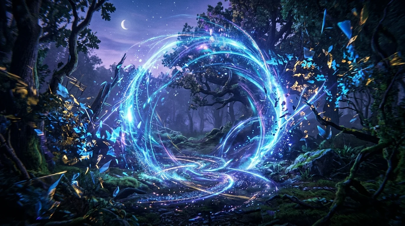 Conceptual art of a supernatural anomaly in a forest.