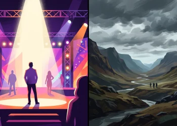 Conceptual illustration representing reality television and prestige drama.