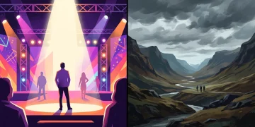 Conceptual illustration representing reality television and prestige drama.