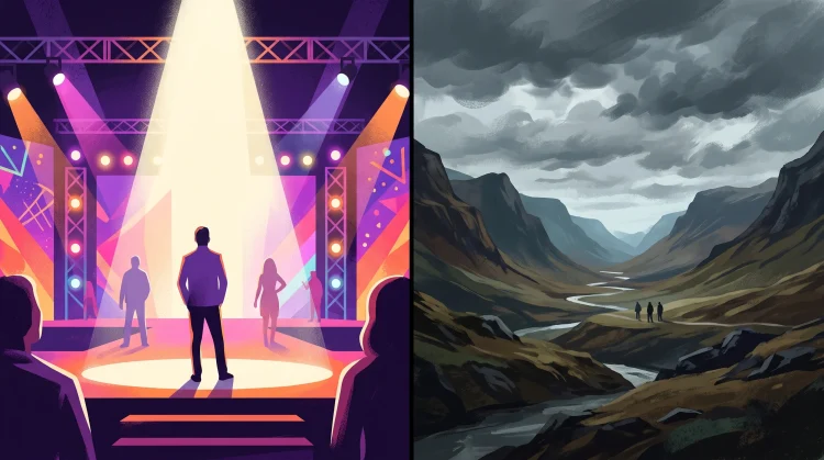 Conceptual illustration representing reality television and prestige drama.