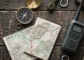A compass and map on a wooden surface representing the survivalist themes of the series .